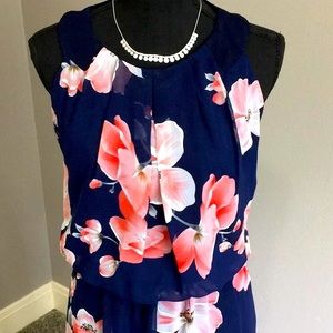 Navy Blue and Coral Summer Maxi Dress